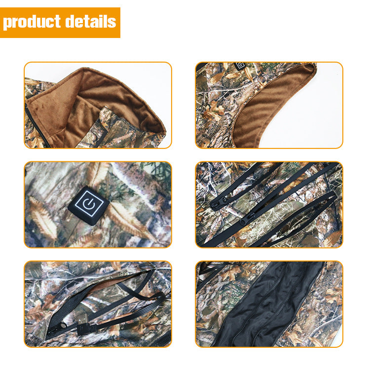USB Heated Camo Hunting Vest – Forest Camouflage Cold-Proof Sleeveless Jacket