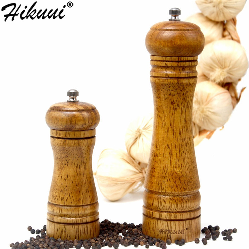 Oak Wood Pepper & Spice Grinder – Ceramic Core, Handheld Mill for BBQ & Cooking