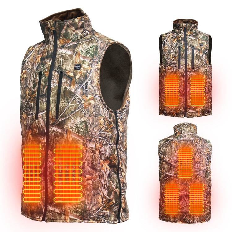 USB Heated Camo Hunting Vest – Forest Camouflage Cold-Proof Sleeveless Jacket