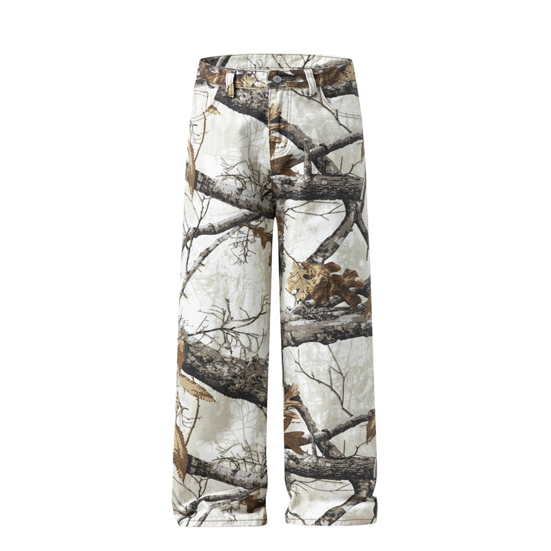 Men's Maple Leaf Camo Jeans – Straight Leg Retro Casual Pants