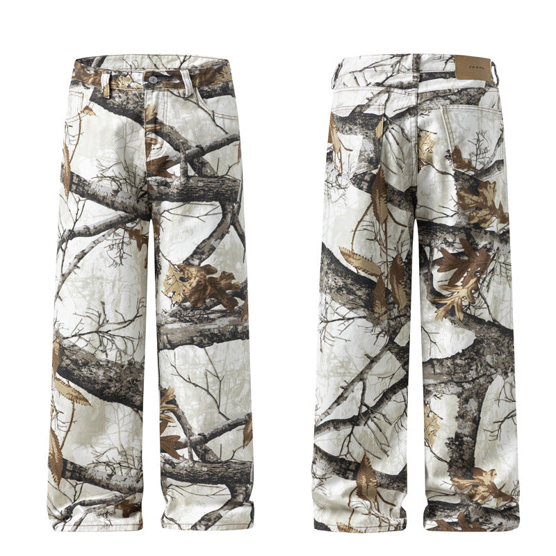 Men's Maple Leaf Camo Jeans – Straight Leg Retro Casual Pants