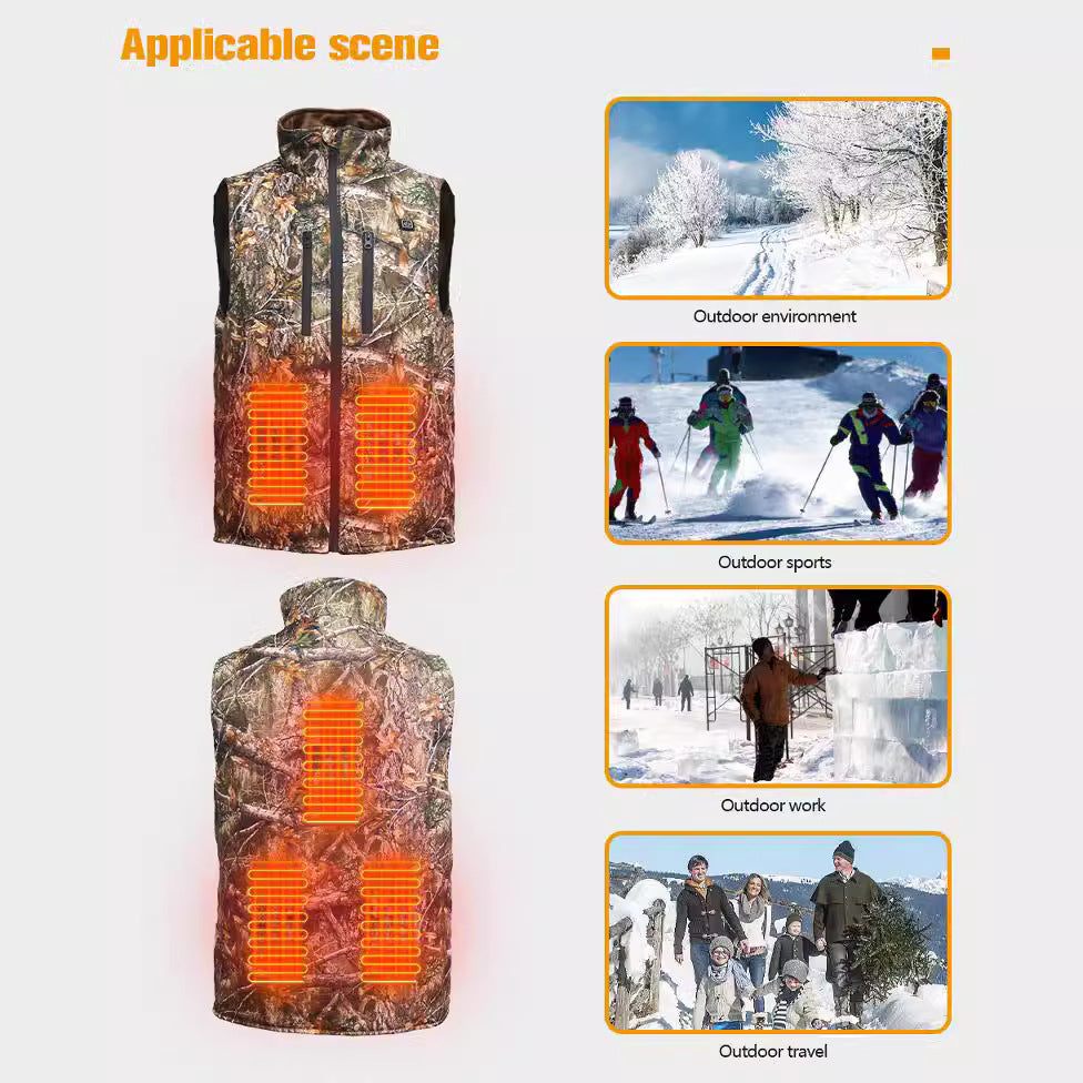 USB Heated Camo Hunting Vest – Forest Camouflage Cold-Proof Sleeveless Jacket