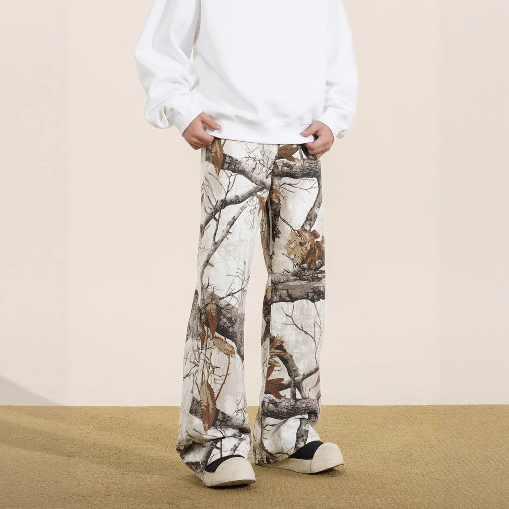 Men's Maple Leaf Camo Jeans – Straight Leg Retro Casual Pants