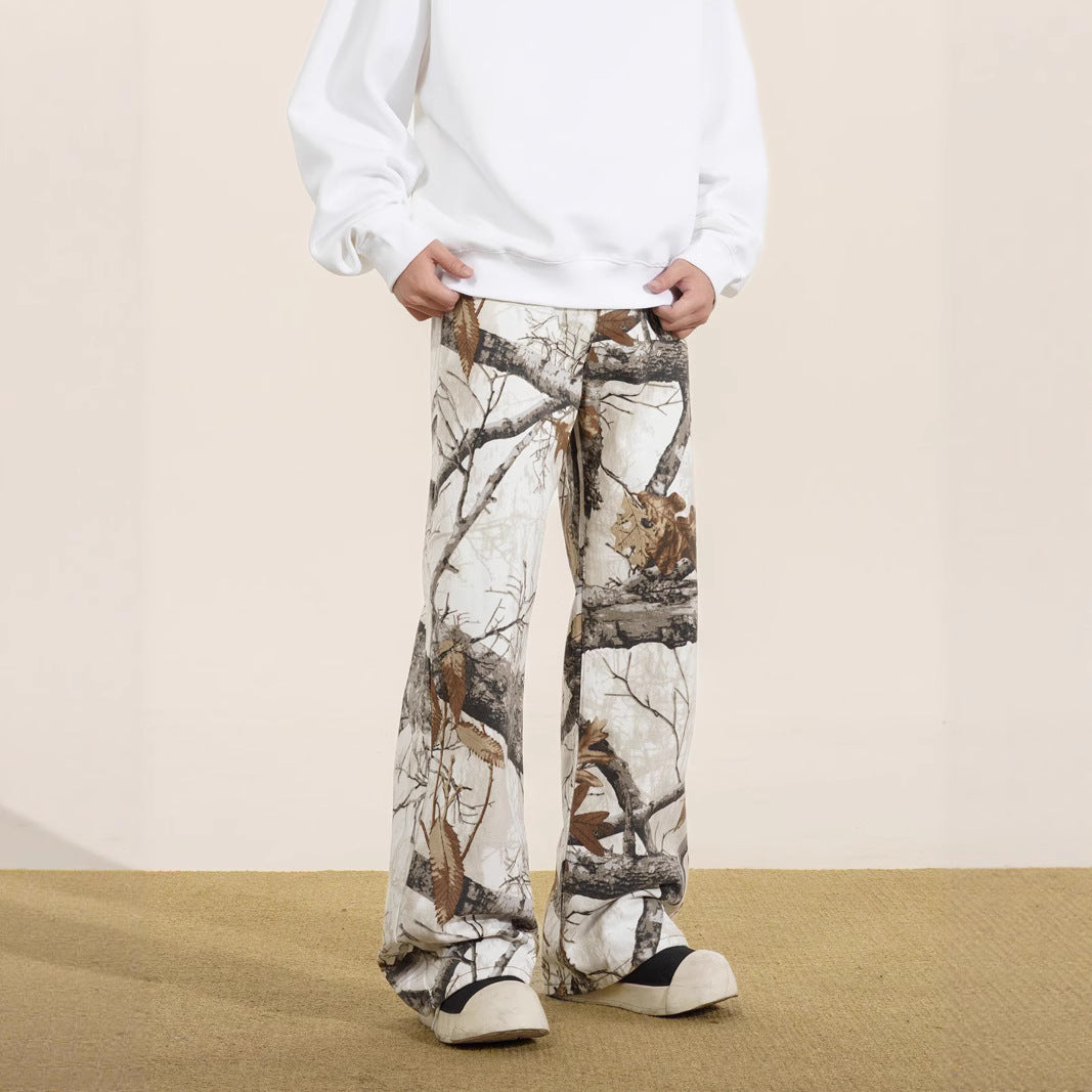 Men's Maple Leaf Camo Jeans – Straight Leg Retro Casual Pants