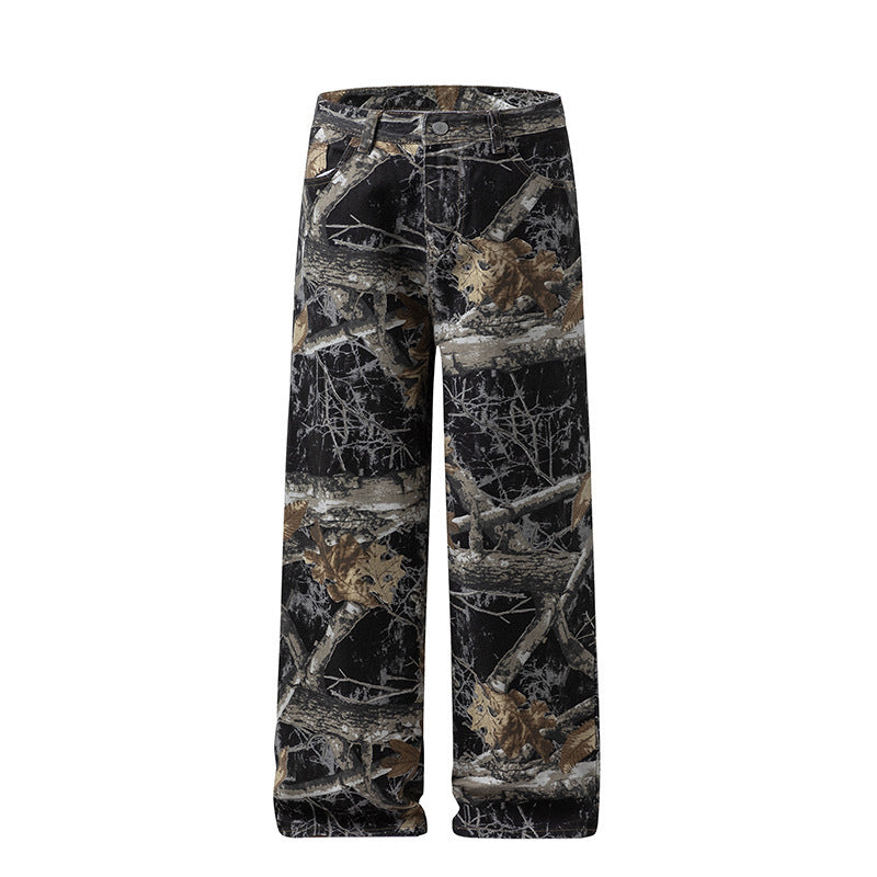 Men's Camo Denim Pants – Loose Straight Leg Carpenter Trousers