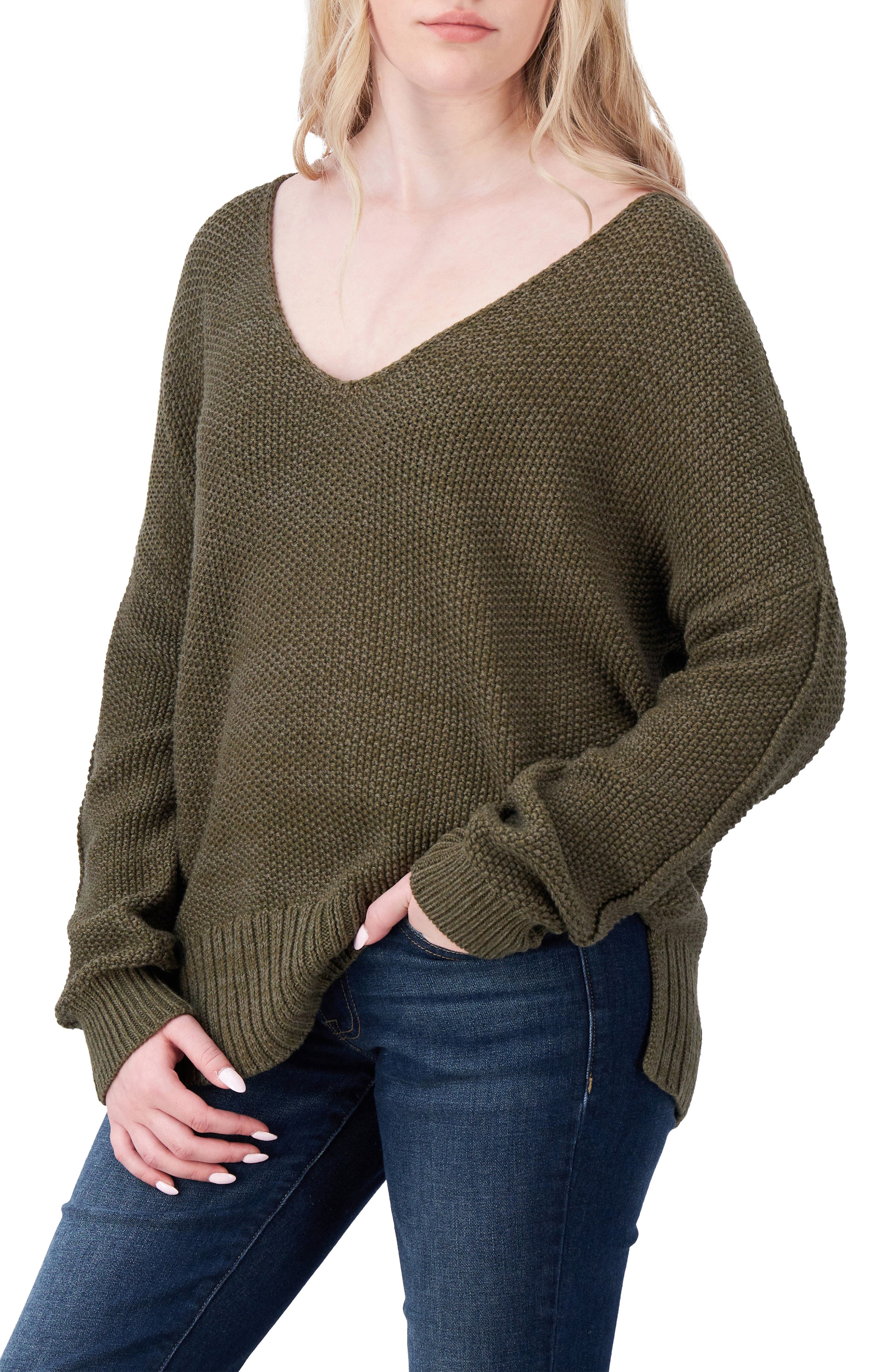 [7WP5056-343] WOMENS LUCKY BRAND SPRING WEIGHT V NECK PULLOVER - OLIVE